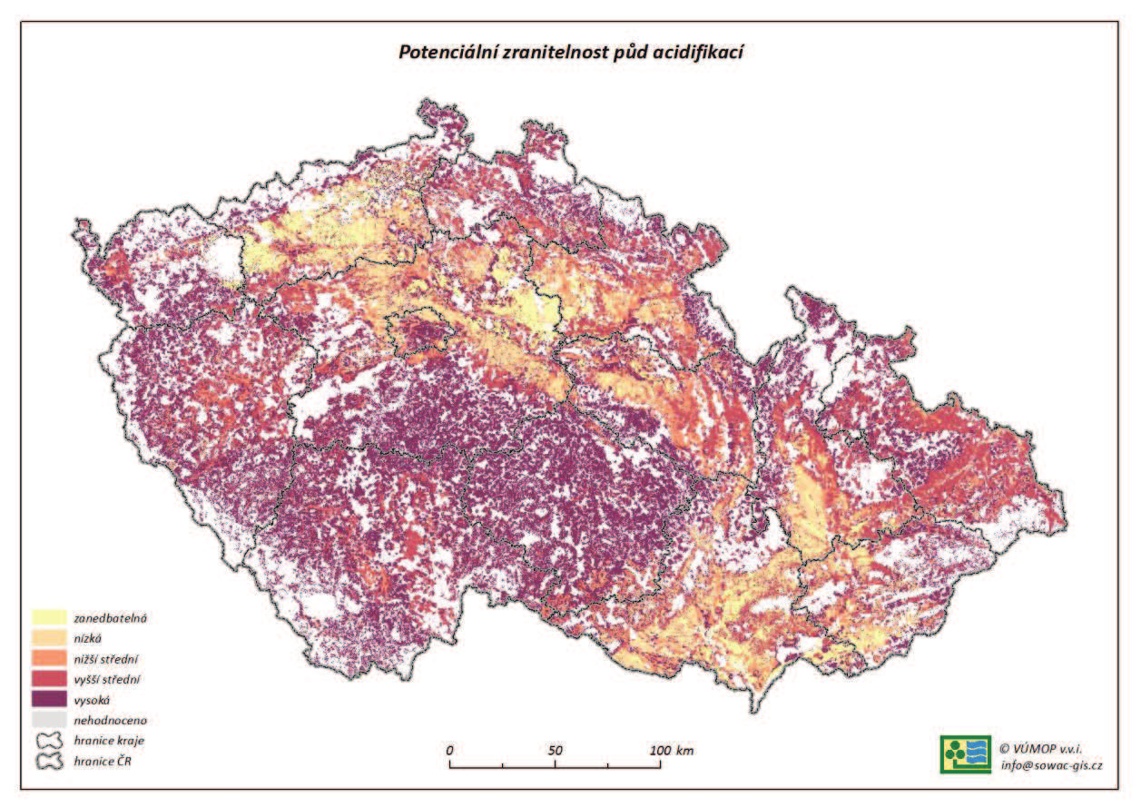 Obr. 3 Potenciální zranitelnost půd acidifikací v ČR, 2010 Zdroj: VÚMOP, v.v.i. Obr.