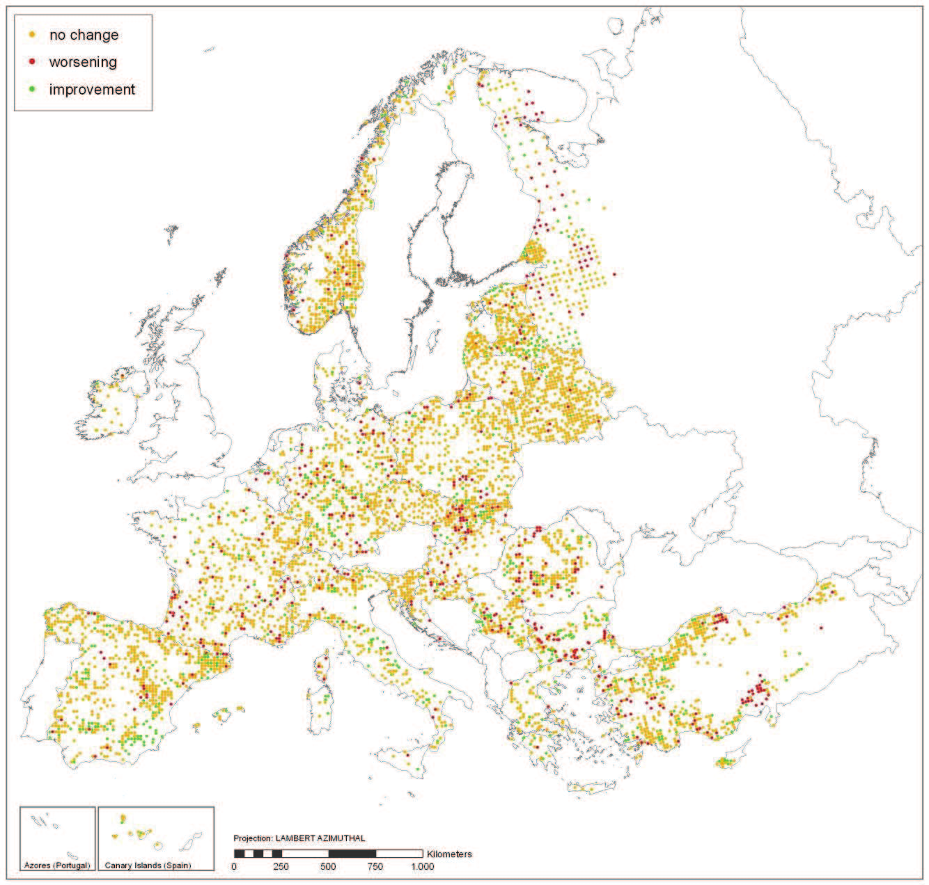 Obr. 1 Vývoj průměrné defoliace všech druhů dřevin v Evropě [%], 2009 2010 Zdroj: ICP Forests Indikátor hodnotí zdravotní stav starších jehličnatých porostů a listnáčů (nad 59 let) a mladších