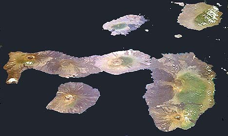 Galapagos Shield Volcanoes -- The Galapagos Islands lie 1,200 kilometers west of Ecuador in the eastern Pacific Ocean.