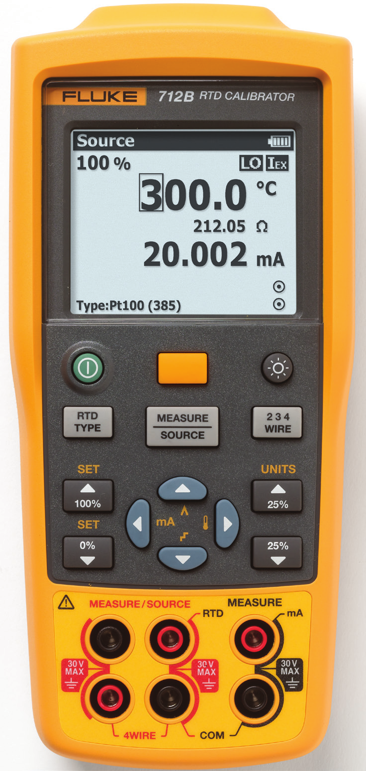 Přednosti produktu Teplotní kalibrátor 712B měří a simuluje 13 různých typů RTD a odporů Teplotní kalibrátor 714B měří a simuluje 17 různých typů termočlánků a milivolty Měří signály 4 20 ma a