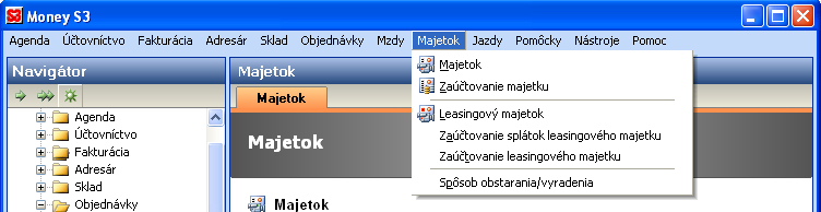 Rieši aj rôzne špeciálne prípady odpisovania či zhodnotenia majetku. Po potvrdení voľby program ponúkne zoznam Majetok.