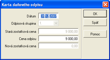 Kliknutím na tlačidlo Výpočet uskutočníte výpočet odpisov. Program najskôr zistí nutné údaje, ako napr.