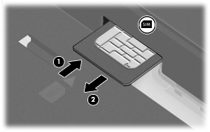 7. Zatlačte na kartu SIM (1) a vyjměte ji ze zásuvky (2). 8. Znovu vložte baterii. 9.