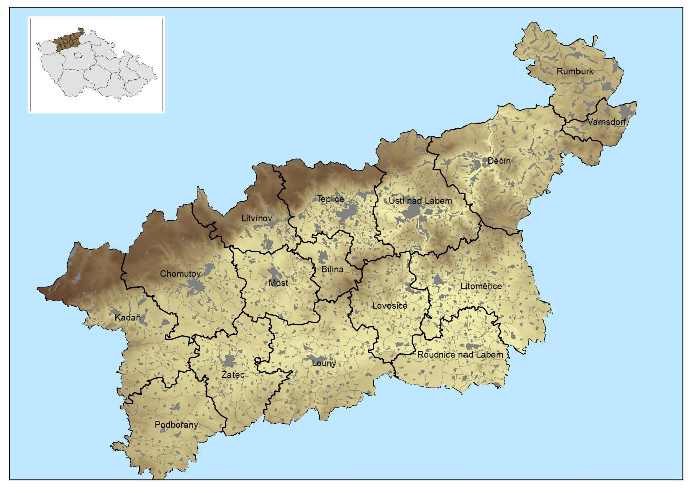 2. Analytická část 2.1 Základní údaje o území Ústecký kraj má rozlohu 5 335 m 2, nadmořská výška se pohybuje v rozpětí 115 m (Hřensko) 1 225 m (úbočí Klínovce), k 30. 6.