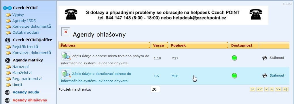 Zkontrolujte dostupnost formuláře Zápis údaje o doručovací adrese do