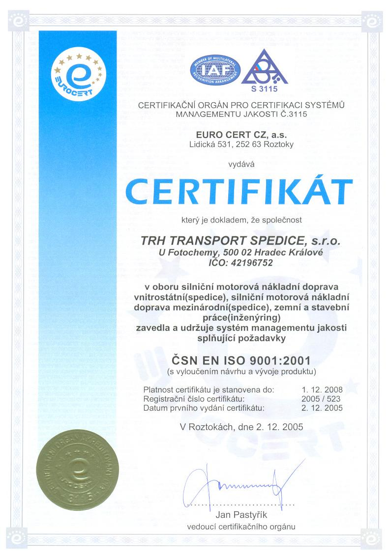 Certifikát jakosti ČSN EN