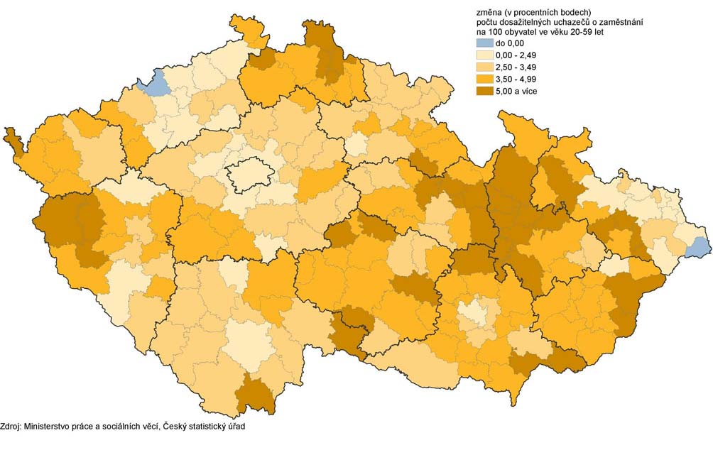 7 Změna míry nezaměstnanosti podle správních obvodů ORP v