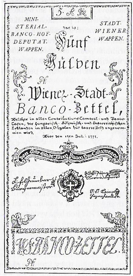 Obr. č. 9. Bankocetle, z r. 1771. (VONDRA, R.