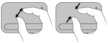 Chcete-li provést sevření/roztažení, postupujte takto: Chcete-li zobrazení zmenšit, položte dva prsty na zařízení TouchPad dále od sebe a pak je přibližte k sobě velikost objektu se zmenší.