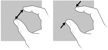 Chcete-li provést sevření/roztažení, postupujte takto: Chcete-li provést zmenšení, položte dva prsty na obrazovku dále od sebe a pak je přibližte k sobě zobrazení objektu se zmenší.