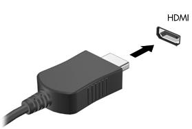 Připojení obrazového nebo zvukového zařízení k portu HDMI: 1. Zapojte jeden konec kabelu HDMI do portu HDMI na počítači. 2. Druhý konec kabelu podle pokynů výrobce připojte k obrazovému zařízení. 3.