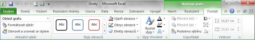 3. Na záložce Formát můžeme provádět barevné změny výplní a ohraničení sloupců grafu, legendy, popisků, můžeme