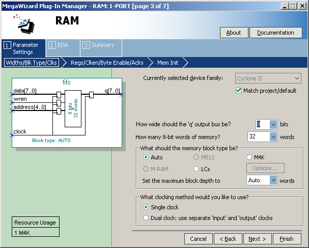 Příklad 1: vytvoření jednoduché single port RAM