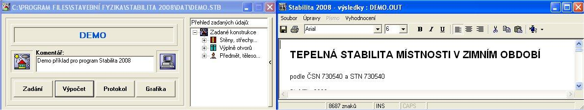 Stabilita 2008 - výpočet poklesu výsledné tep. v int.