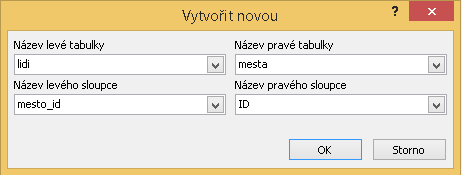 KIV/ZIS - vazba, vytvoření přidat tabulky, které chceme provázat