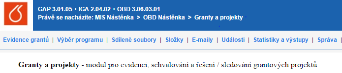 Vyberete záložku Granty a projekty Vyberte záložku Evidence grantů. - Filtrovat.