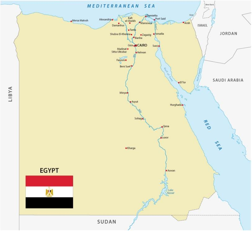 Základní informace Oficiální název státu: Egyptská arabská republika Prezident: Abdel Fattah Sisi Ve funkci od 2014 Hlavní město: Káhira Rozloha: 1 001 450 km 2 ; 30.