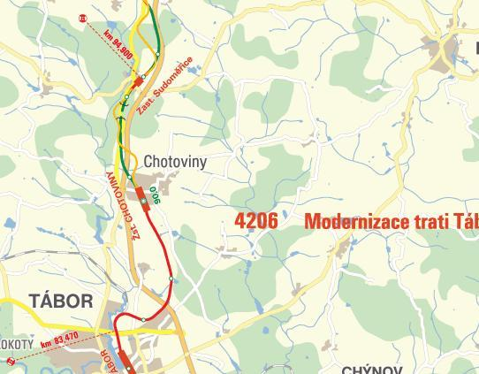 4206 Modernizace trati Tábor Sudoměřice u Tábora V současnosti je zpracován projekt stavby ke stavebnímu řízení a realizaci.