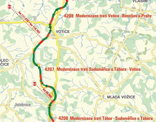 4207 Modernizace trati Sudoměřice u Tábora - Votice V závěru roku 2011bylo vydáno územní rozhodnutí stavby. V letošním roce byla vyspána soutěž na zpracování projektu stavby.
