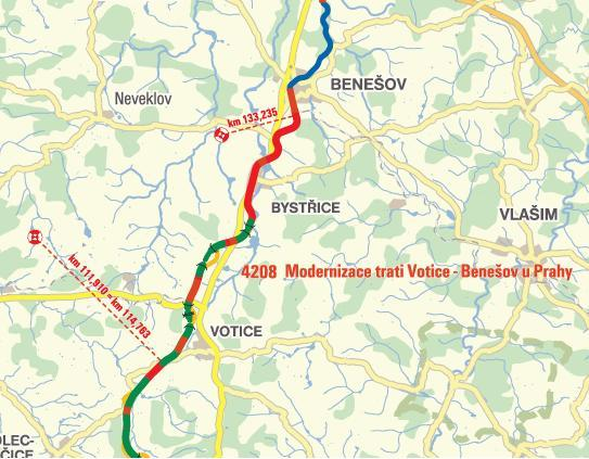 4208 Modernizace trati Votice Benešov u Prahy Stavba je v současnosti v závěrečném období realizace.