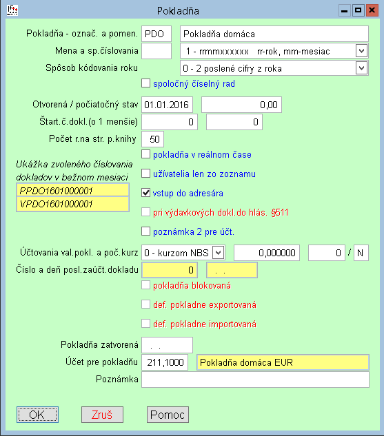 Modul PROLPO Pokladňa Definovanie pokladne Do definovania pokladne sme doplnili možnosť priradiť analytickú účet 211 pre