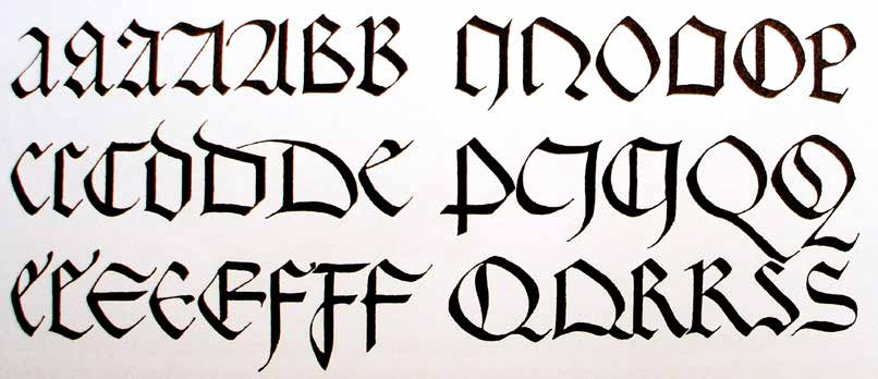 Všechna gotická písma mají společné znaky ostrost tvarů, lomení