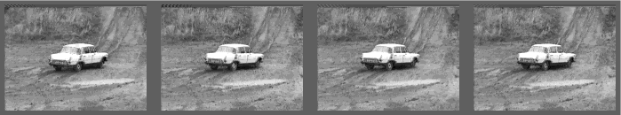 obrázku 3.4b) pak první čtyři snímky sekvence Artistka. Obě sekvence byly děleny do obrazových bloků o velikosti 4 4 4, 8 8 8, 16 16 16 a 32 32 32 pixelů.