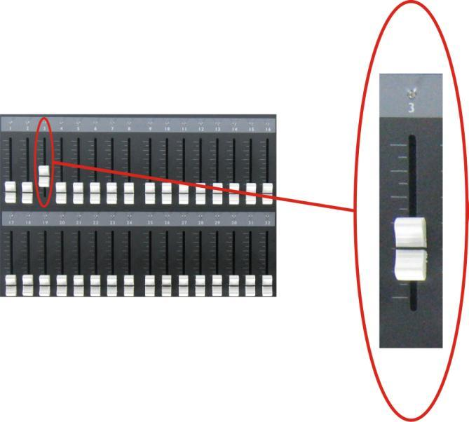 Jestliže LED indikátor tlačítka pro volbu zařízení bliká, LED indikátor příslušného faderu ukáže stav zařízení. Ve stejném čase může být aktivováno nebo deaktivováno jedno nebo více zařízení. Např.