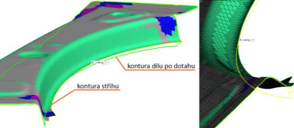 Tuto konturu určí modul Autoform Trim zpětným rozvinem hotového dílu do plochy výtažku po tažné operaci (3).