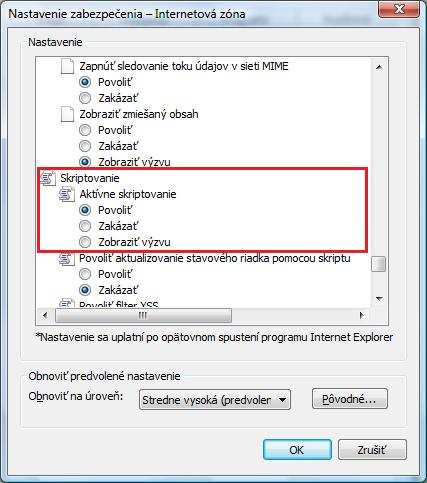 Povolenie JavaScriptu v prehliadači Internet Explorer verzia 9 alebo vyššia 1.