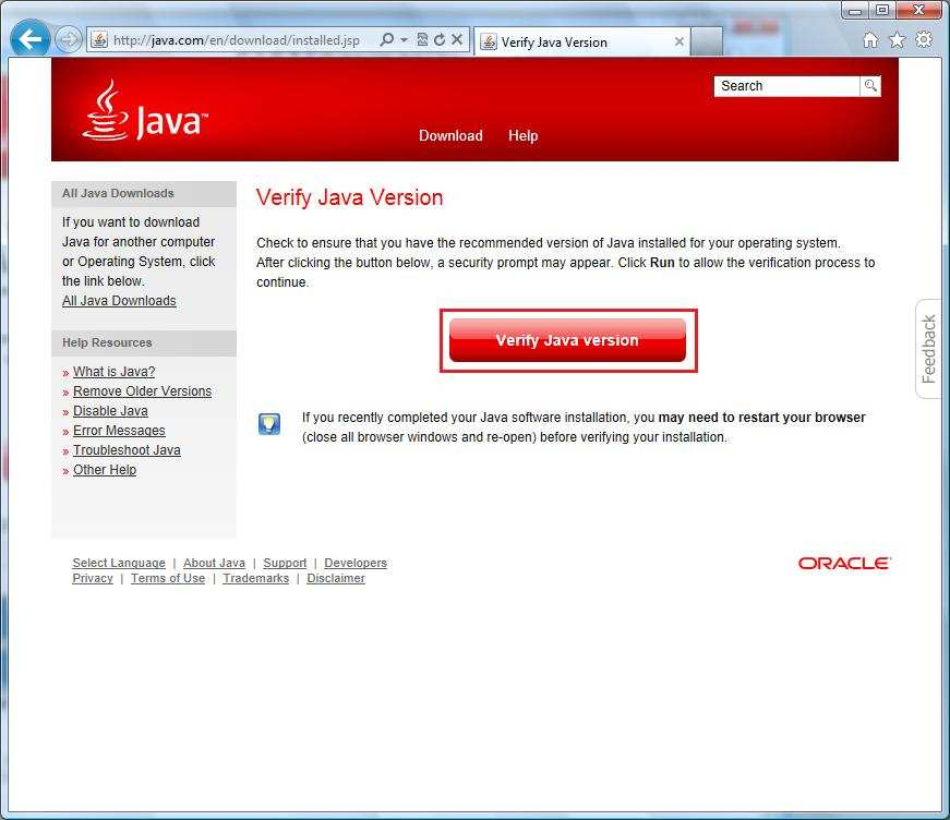 Kliknite na Verify Java version. 3.