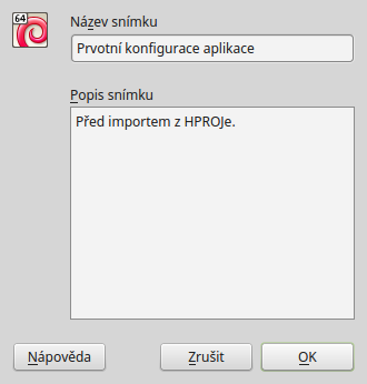 Akce "Sejmout snímek" Napsat název (+ napsat důvod vytvoření) - Tímto je