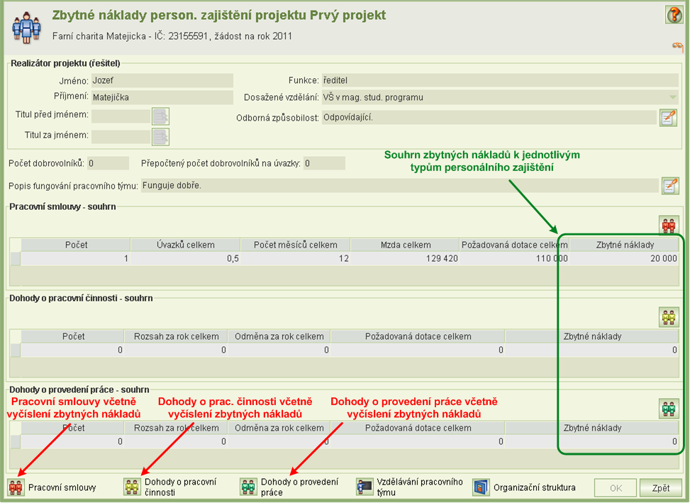 8.2.2 Zbytné náklady personálního zajištění projektu Formulář Zbytné náklady person.