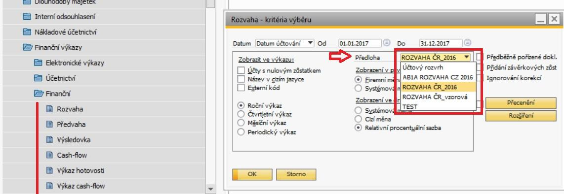 U prvním čtyř typů lze pracovat s již definovanými předlohami či definovat svůj vlastní výkaz (obr.3).