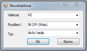 3. Ovládání aplikace 3.1 Vytvoření grafické strany Před začátkem tvorby grafické tiskoviny je nutné vytvořit kreslící plátno a nastavit jeho parametry.