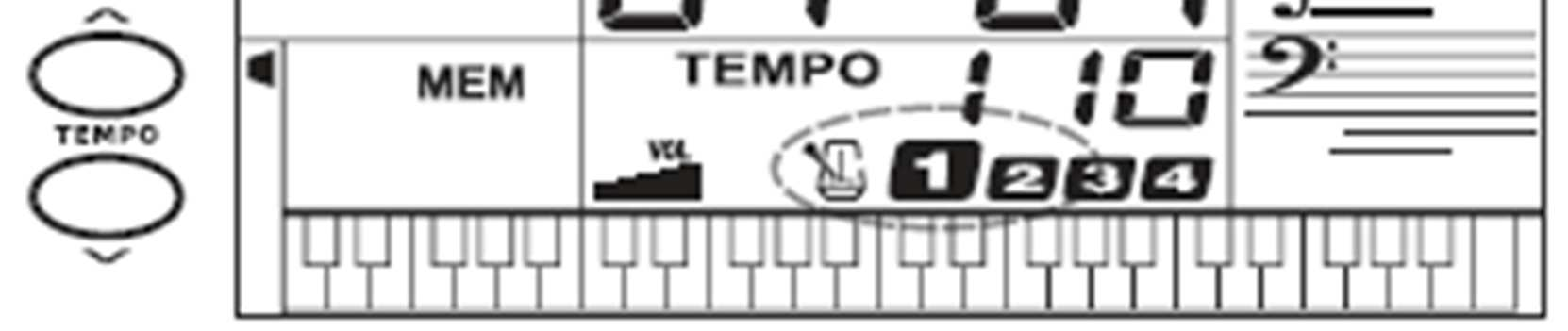 Tlačítkem MEMORY/PERC aktivujte funkci bicích nástrojů a na levé straně displeje se objeví PERC. 2.