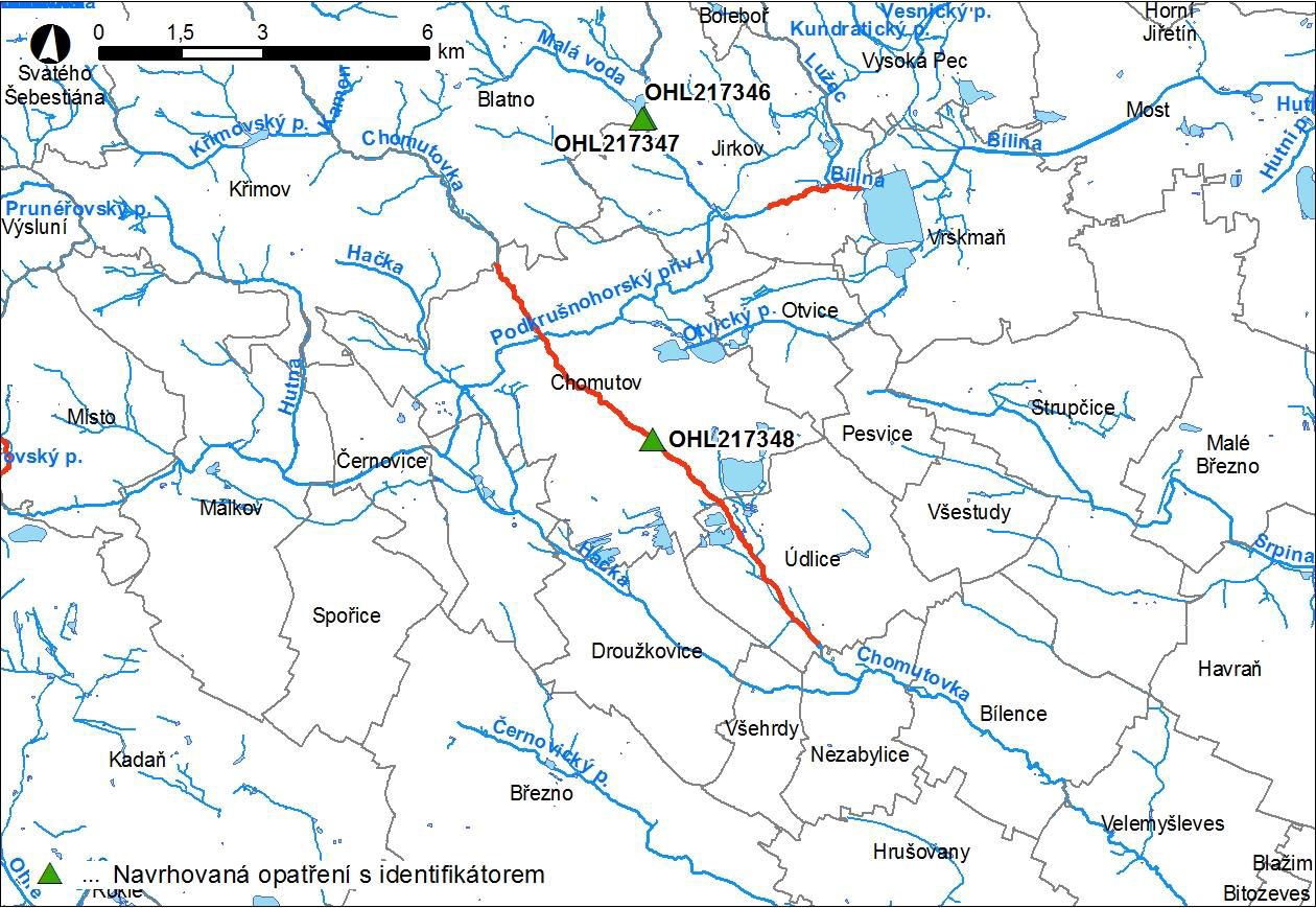 Obr. 3 6 Přehledná mapa lokalizace navrhovaných opatření s identifikátorem listem opatření (ID OP) Souhrnné informace o jednotlivých DOsVPR za jednotlivá dílčí povodí Souhrnné informace o