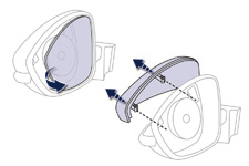 Praktické informace Zadní světla Výměna žárovky integrovaných bočních směrových světel F Zasuňte plochý šroubovák mezi sklo zpětného zrcátka a jeho pouzdro.