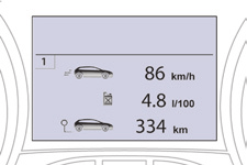 Kontrola funkcí Palubní počítač Systém poskytuje informace o probíhající jízdě vozidla (dojezd, spotřeba, ).