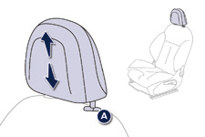 Pohodlí Výška opěrky hlavy Přístup k zadním místům (3 dveře) 3 F Pro zvýšení polohy vytáhněte opěrku směrem nahoru. F Pro vytažení opěrky zatlačte na pojistku A a vytáhněte opěrku.