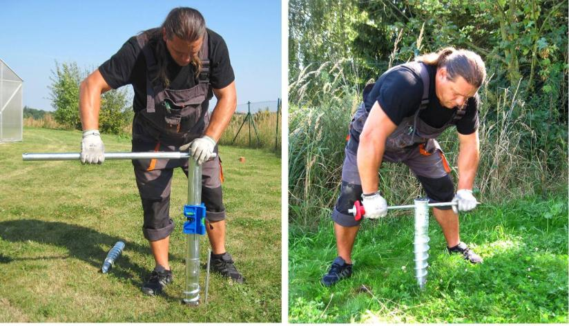 Skleník šířka 200-300 cm Nejmenší počet zemních vrutů je 6 (v rozích a v ose čelní a zadní strany) u skleníku v délce do 200 cm. Maximální rozteč vrutů na délku skleníku je 200 cm.