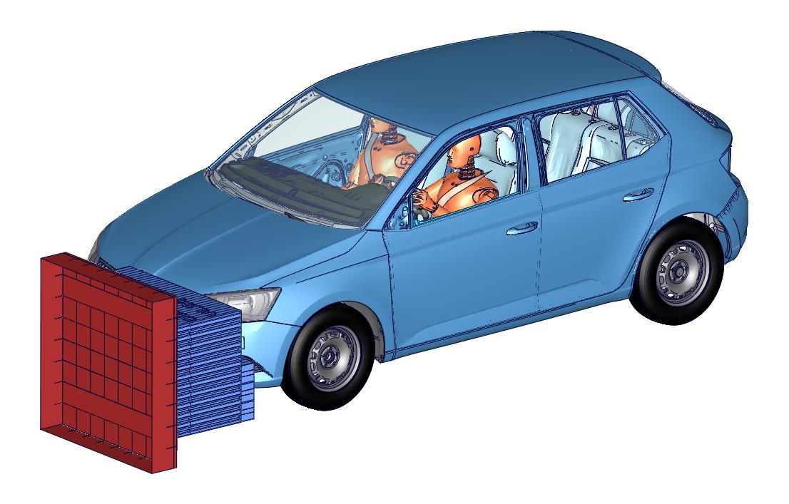 Čelní náraz v konfiguraci Euro NCAP 2014 vozidlo naráží