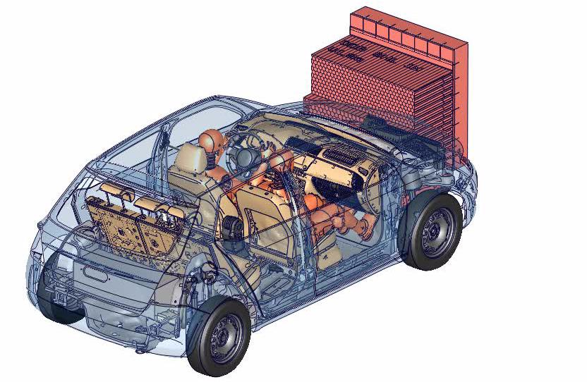 Čelní náraz v konfiguraci Euro NCAP 2014 vozidlo naráží do deformovatelné bariéry (40%