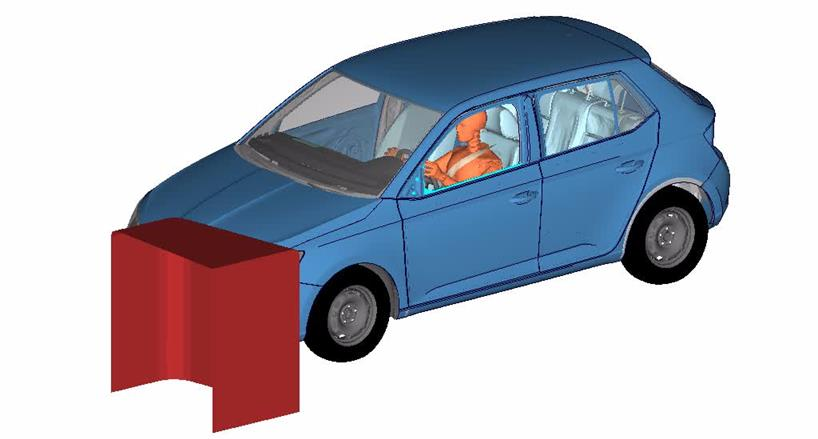 Další typy nárazů čelní pojišťovací náraz dle RCAR vozidlo naráží do tuhé bariéry (sklon 10º) rychlostí 15km/h bezpečnostní pás figurína sedačka U = 40% přesazení B = šířka vozu R = 150mm