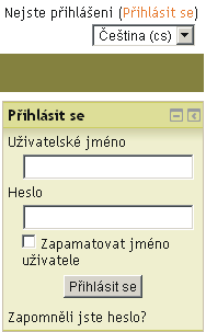 Přihlášení do systému (GA, G, V, S, H) Do systému Moodle 2.5 se lze přihlásit na hlavní stránce v pravém menu Login (Přihlásit se).