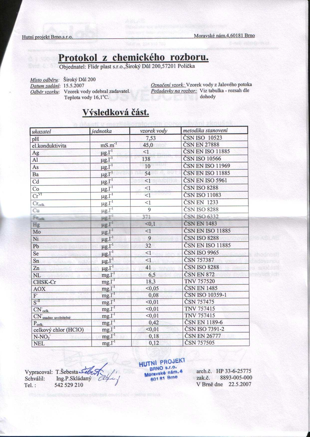 Množství splaškových vod se změní v závislosti na počtu nově přijatých pracovníků, bilance odtoku srážkových vod z areálu bude bez výrazné změny.