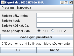 7. Převod dat z publikační databáze do ESRI Shapefile budou vytvořeny Shapefile.