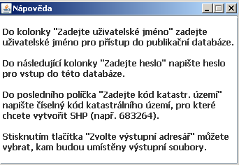 V horní části rozhraní jsou obsaženy informace o programu a nápověda. Podrobněji viz obrázky 7.2 a 7.3. Obrázek 7.