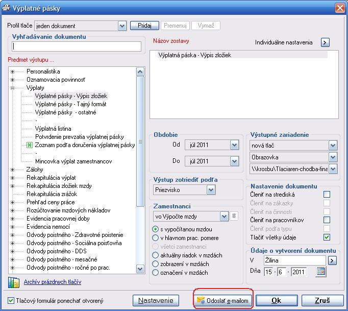 Aby bolo možné odoslať výplatnú pásku mailom, je potrebné, aby mal aspoň jeden zamestnanec označené v Personalistike na Osobných údajoch Výplatné pásky e-mailom.