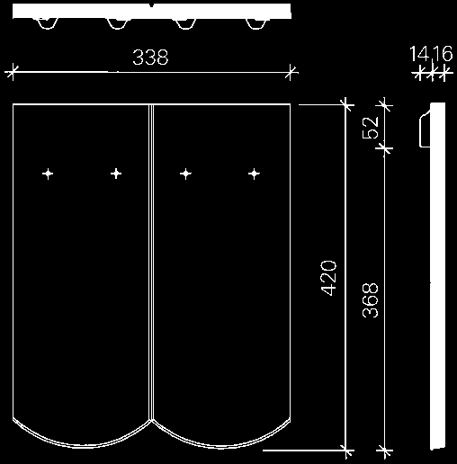 340 mm Závěsná délka: 368 mm 368 mm Rozměry: 168 x 420 mm 338 x 420 mm Hmotnost: 2,2 kg/ks; 79 kg/m